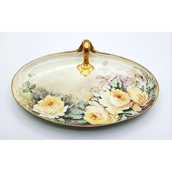 Vintage Hand Painted Limoges Floral Handled Dish - Picture 1 of 5